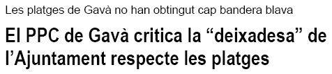 Nota de premsa del PPC de Gavà denunciant que a Gavà Mar no hi ha cap platja amb bandera blava (25 de juny de 2007)